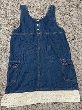90s overalls Denim Dress Size L with Lace Hem by Adriana Sport Measures Size M